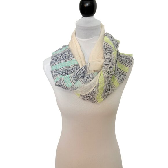 Francescas Lightweight Boho Tassel Scarf Geometric Print Cream Pastel Summer - Picture 13 of 15